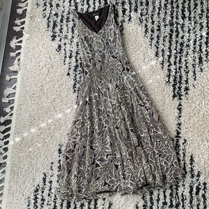 Jones NY 100% Crepe Silk Brown Green Tan Flower Print Dress Size 6